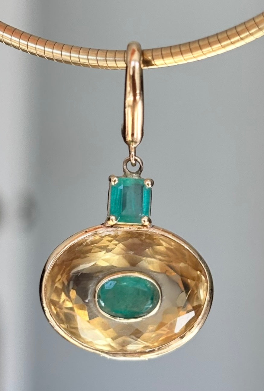 DISCO Pendant: Citrine with Emeralds and 14k Gold