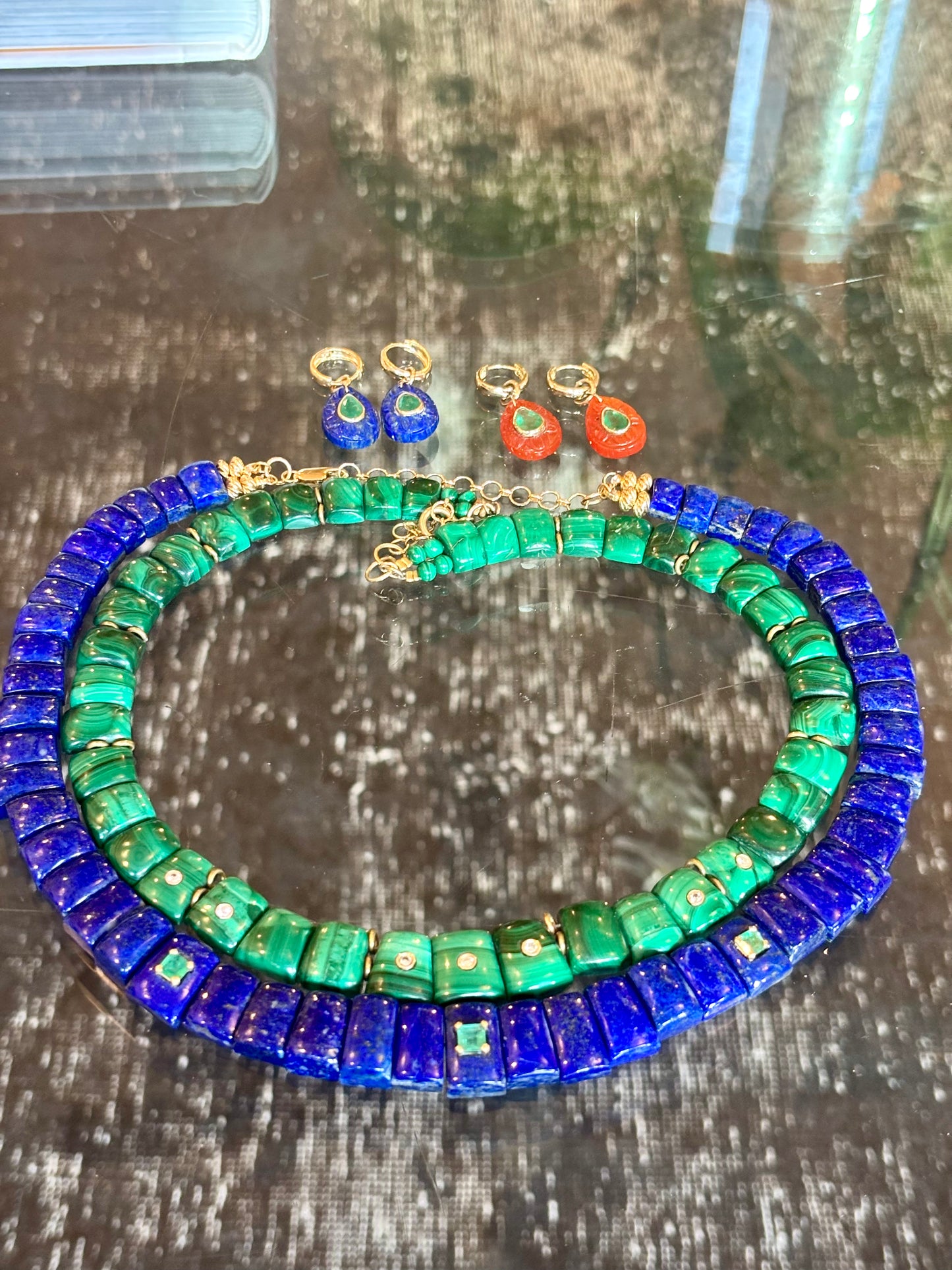 CLEO collar necklace, malachite & diamonds
