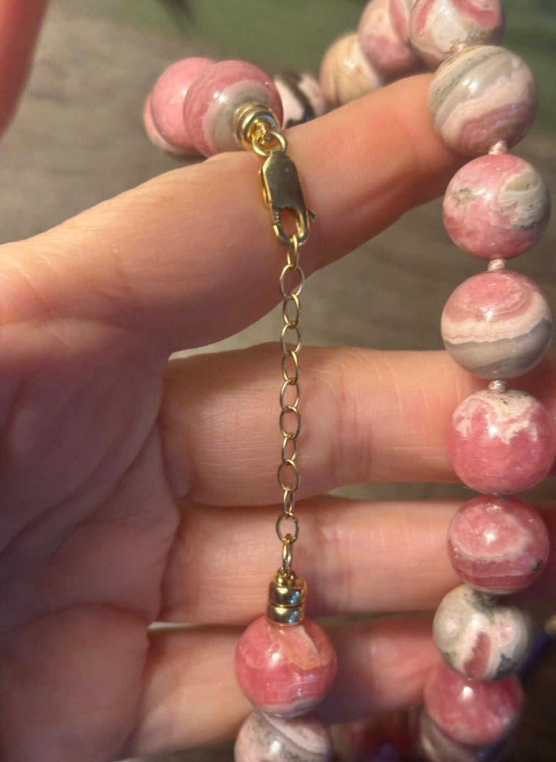 Rhodochrosite Ball Necklace with 14k Gold