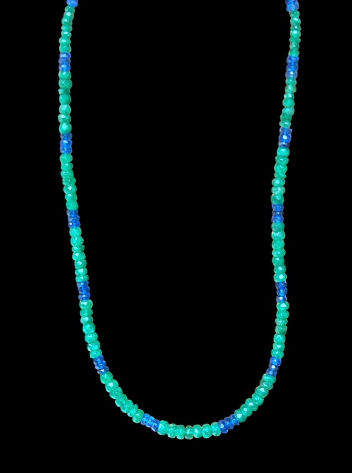 Emerald and Blue Sapphire Necklace, 16”
