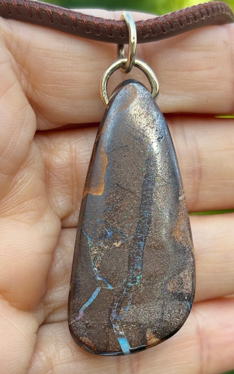 Australian Boulder Opal Pendant with Diamonds & 14k Gold