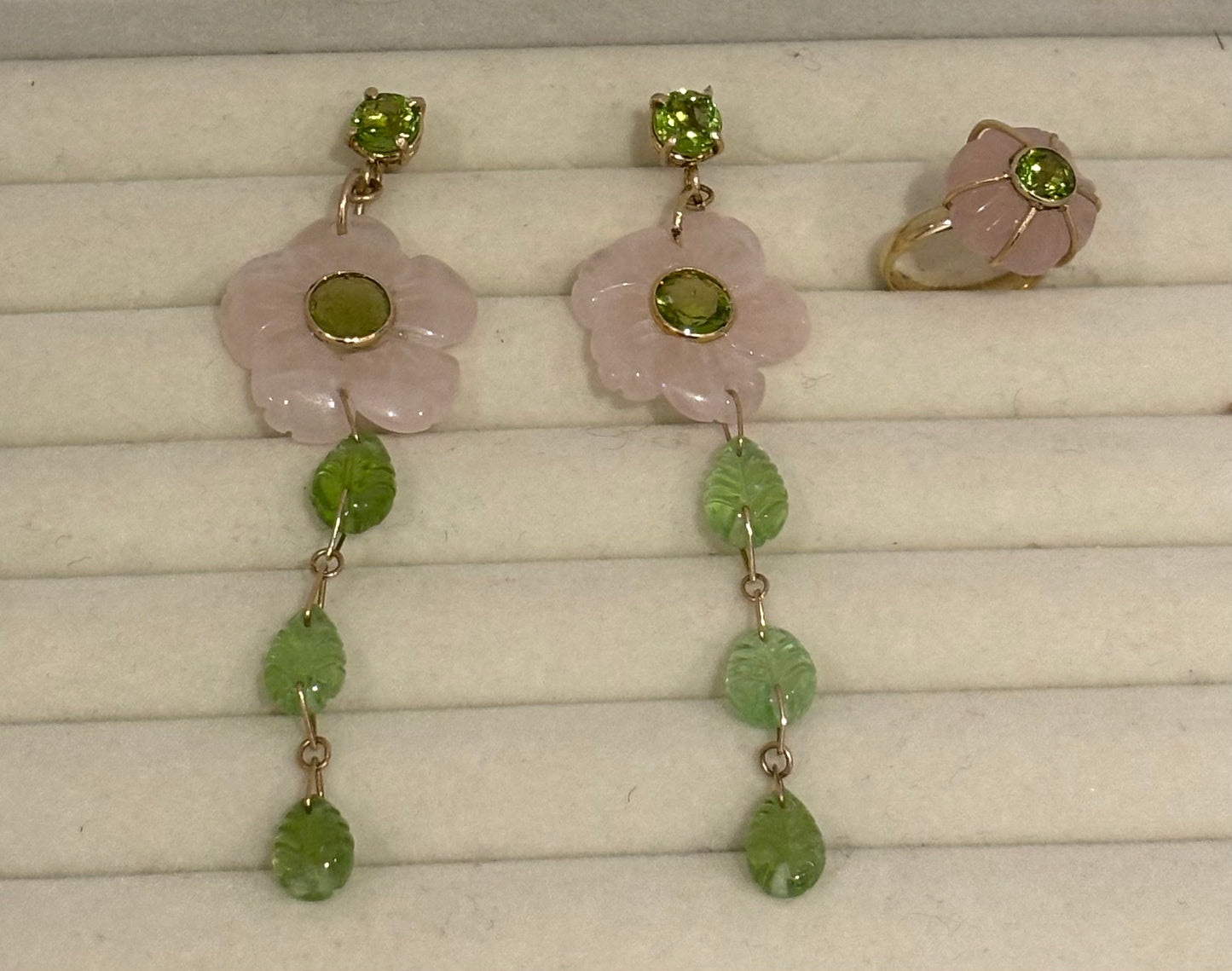 F L O R A  earrings, rose quartz & peridot