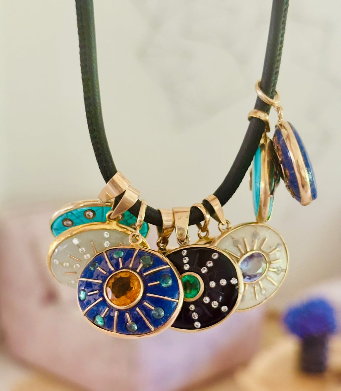 SOL Pendant, Black Onyx, Emerald & Diamonds