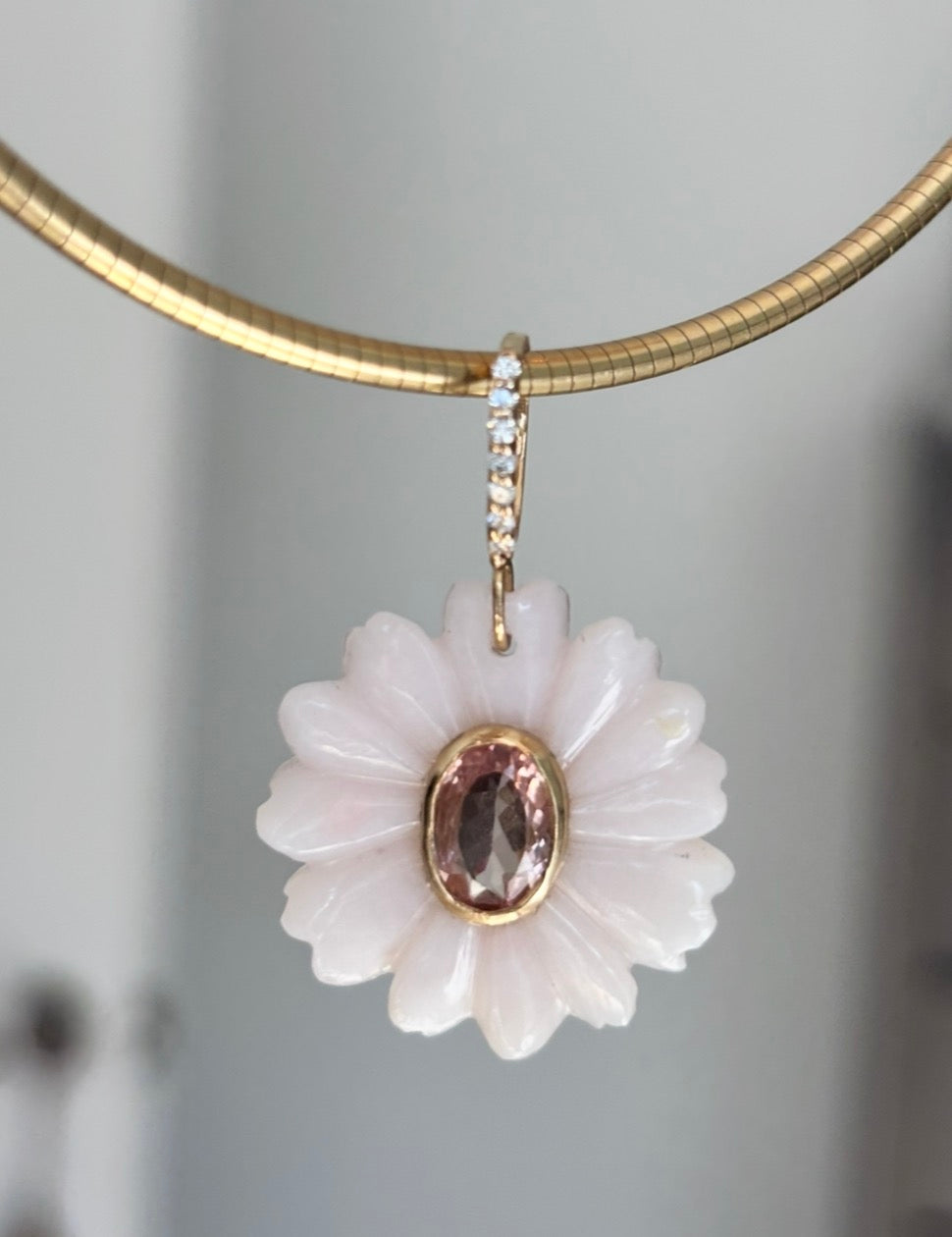 FLORA Pendant, Pink Opal, Tourmaline, Diamonds & 14k Gold