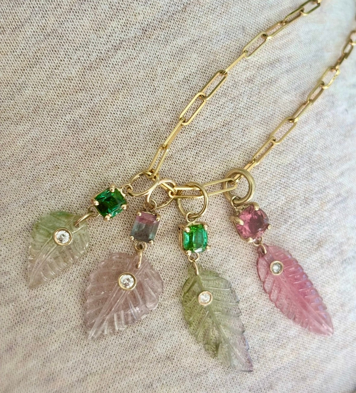 Tourmaline Leaf Pendant with Diamond, Green with touch of Pink at Tip