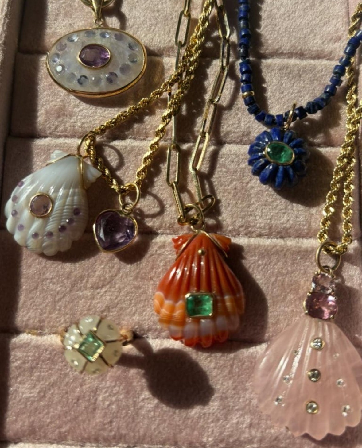 Laguna Agate Shell Pendant with Emerald