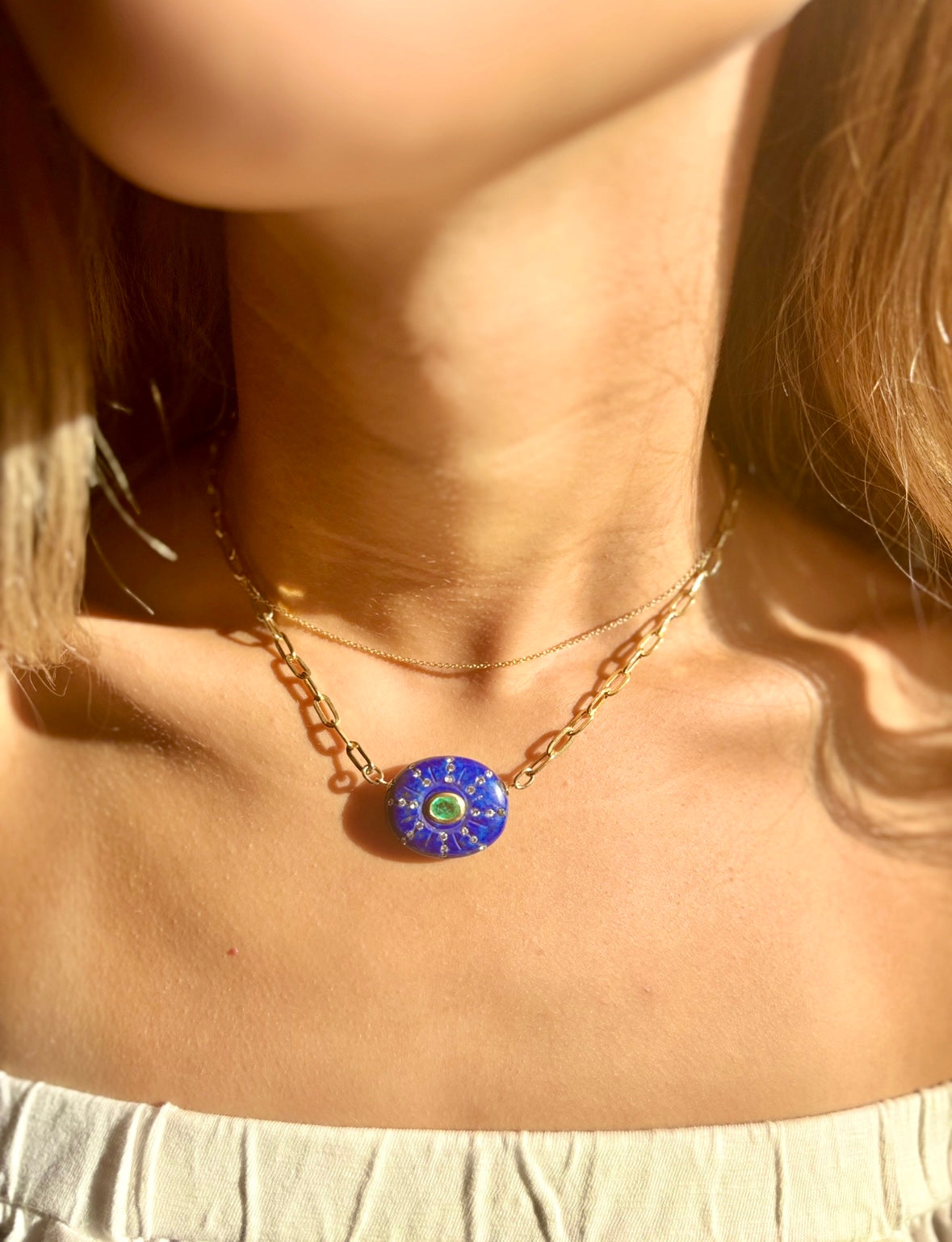 SOL Necklace : Lapis, Emerald & Diamonds