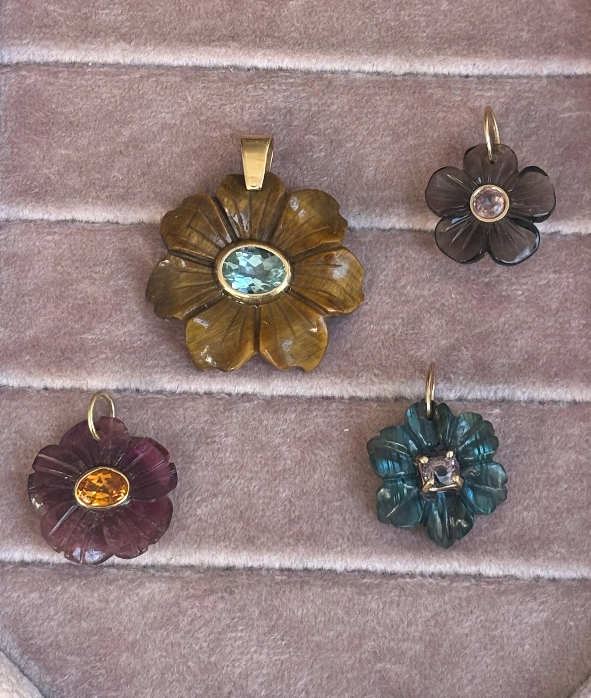 FLORA Pendant : Tiger’s Eye with Sky Blue Topaz