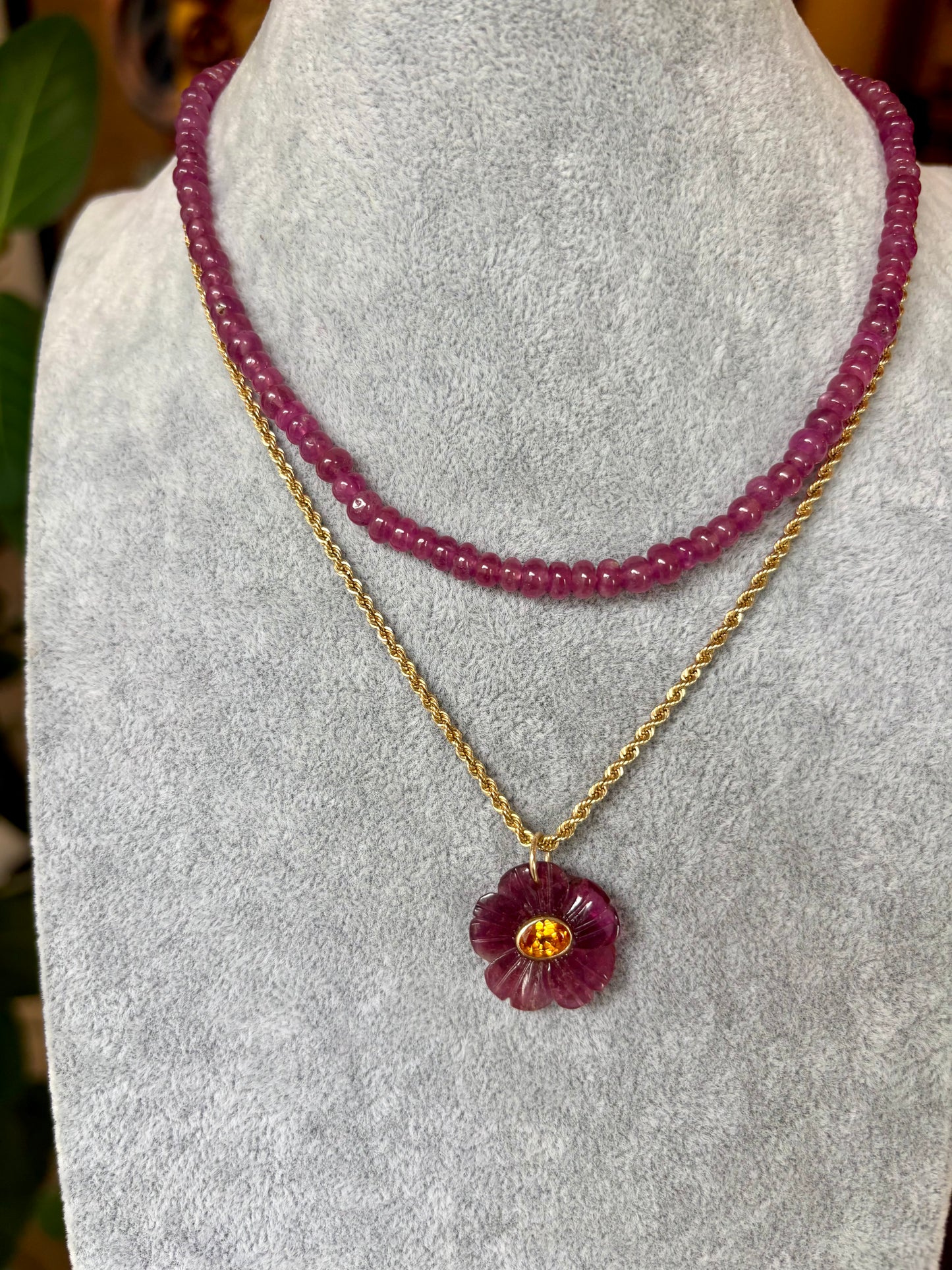 FLORA Pendant: Tourmaline & Mandarin Garnet