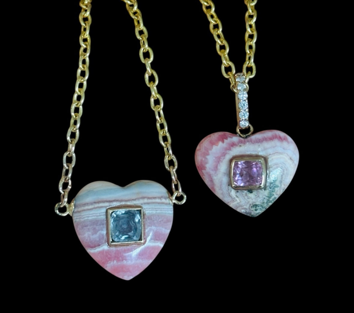 Rhodochrosite Heart Necklace with Spinel