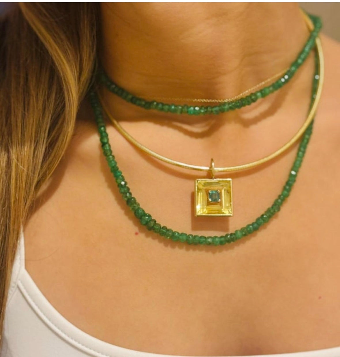 DISCO Pendant, Square Citrine with Emerald