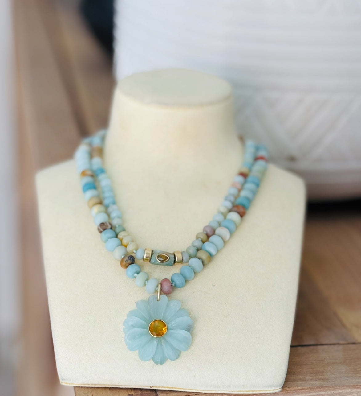 Amazonite Necklace with Yellow Sapphire & 14k Gold