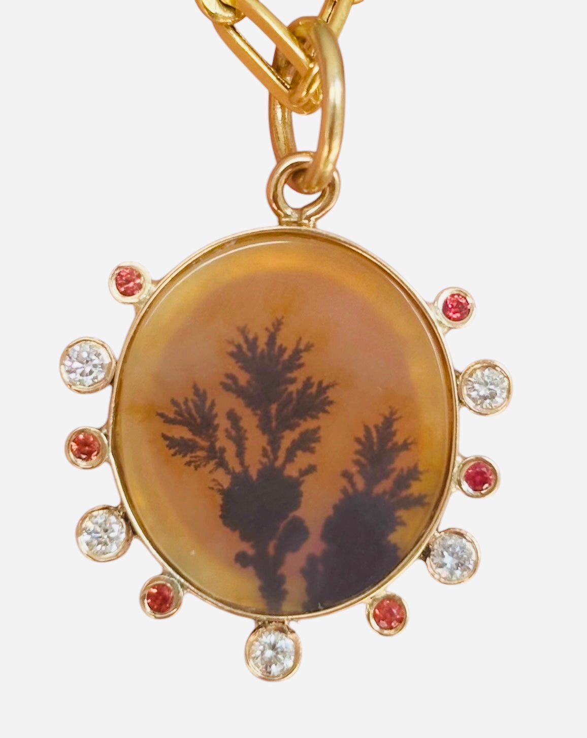 Dendritic Agate Pendant with Diamonds & Sapphires