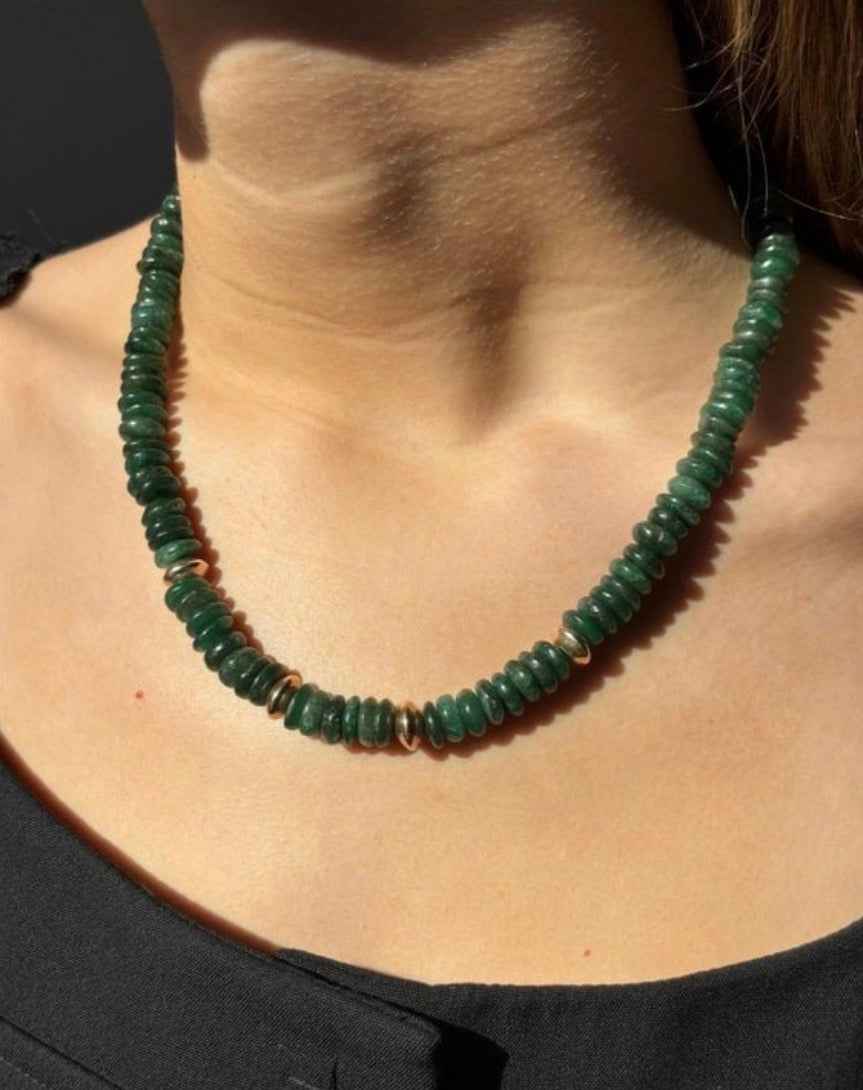 Green Aventurine and 14k Gold Necklace