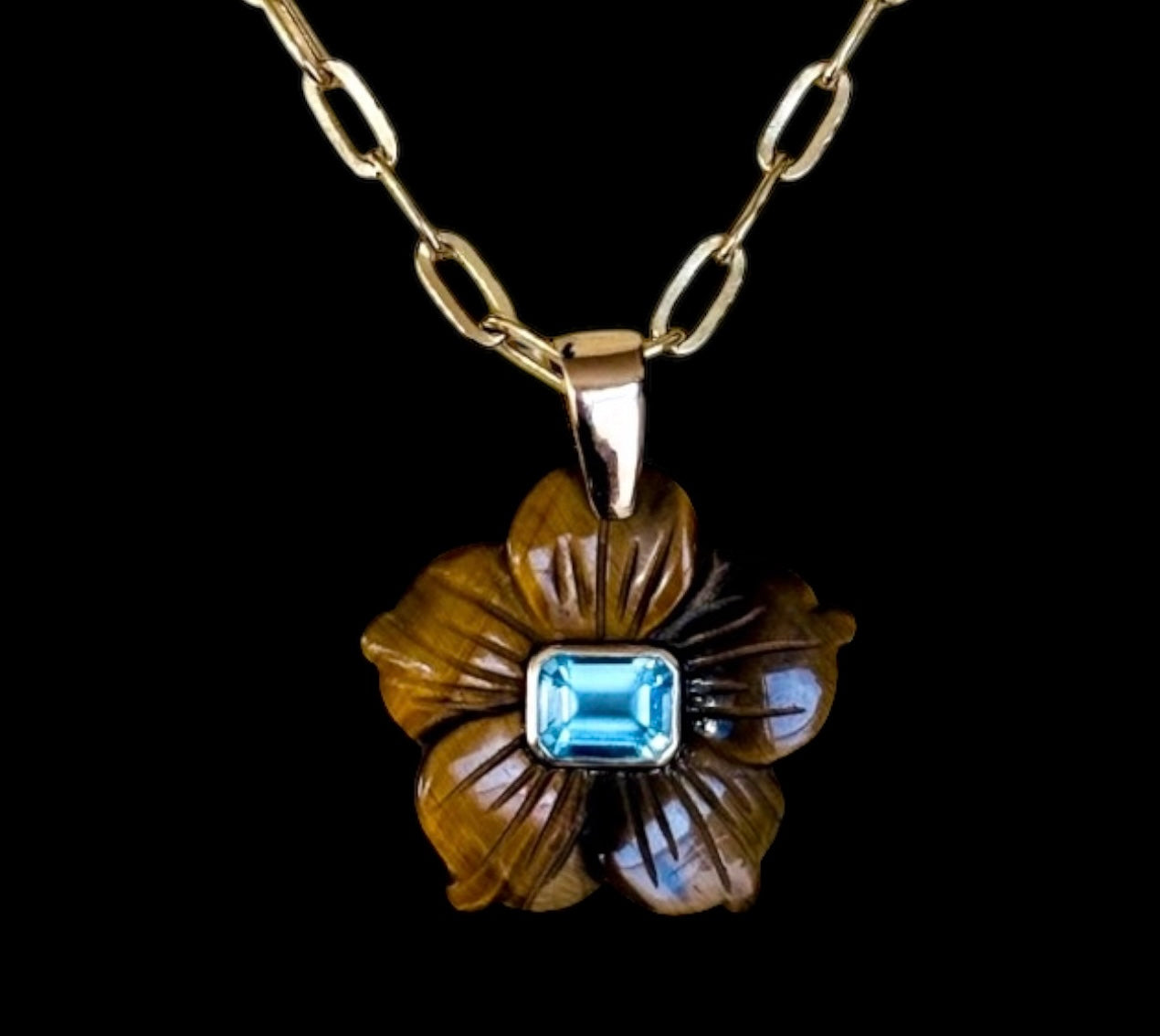 FLORA Pendant, Tiger Eye with Blue Topaz
