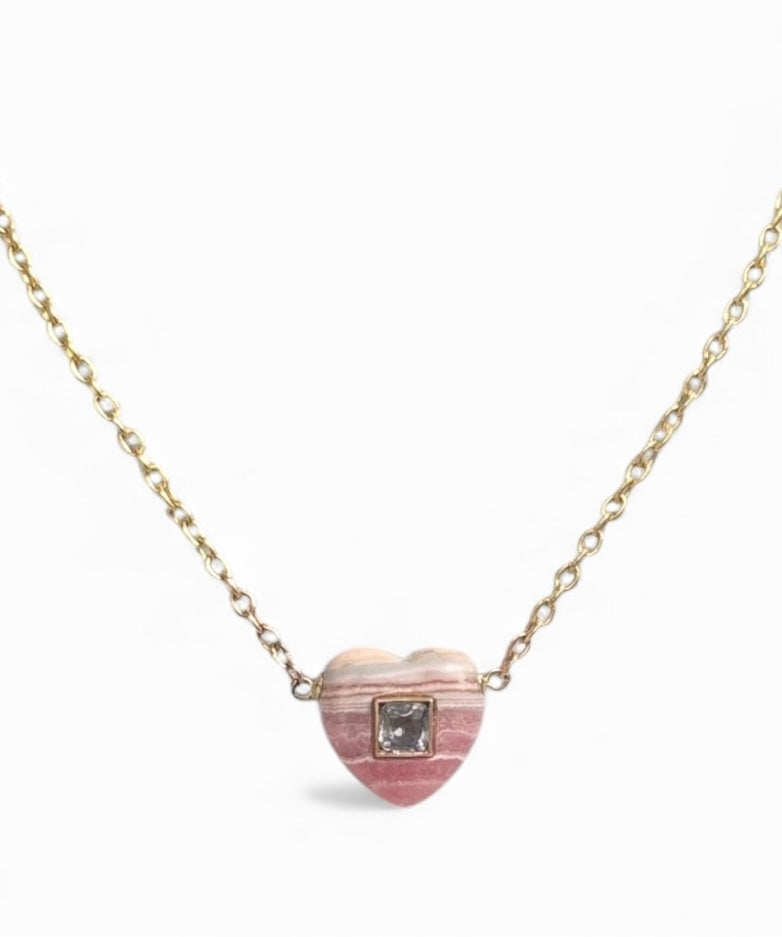 Rhodochrosite Heart Necklace with Spinel