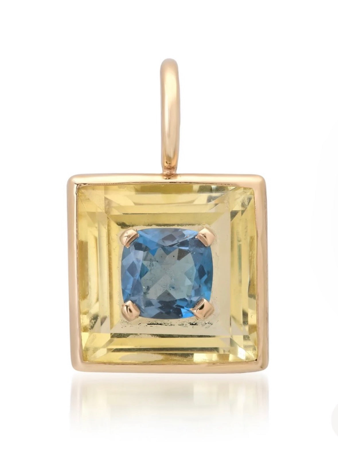 Disco Pendant: Citrine Square, London Blue Topaz & 14k Gold
