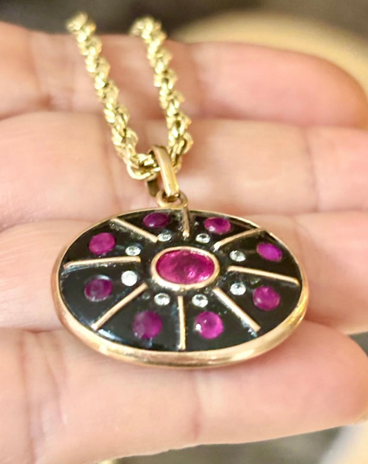 SOL Pendant, Black Onyx, Rubies & Diamonds