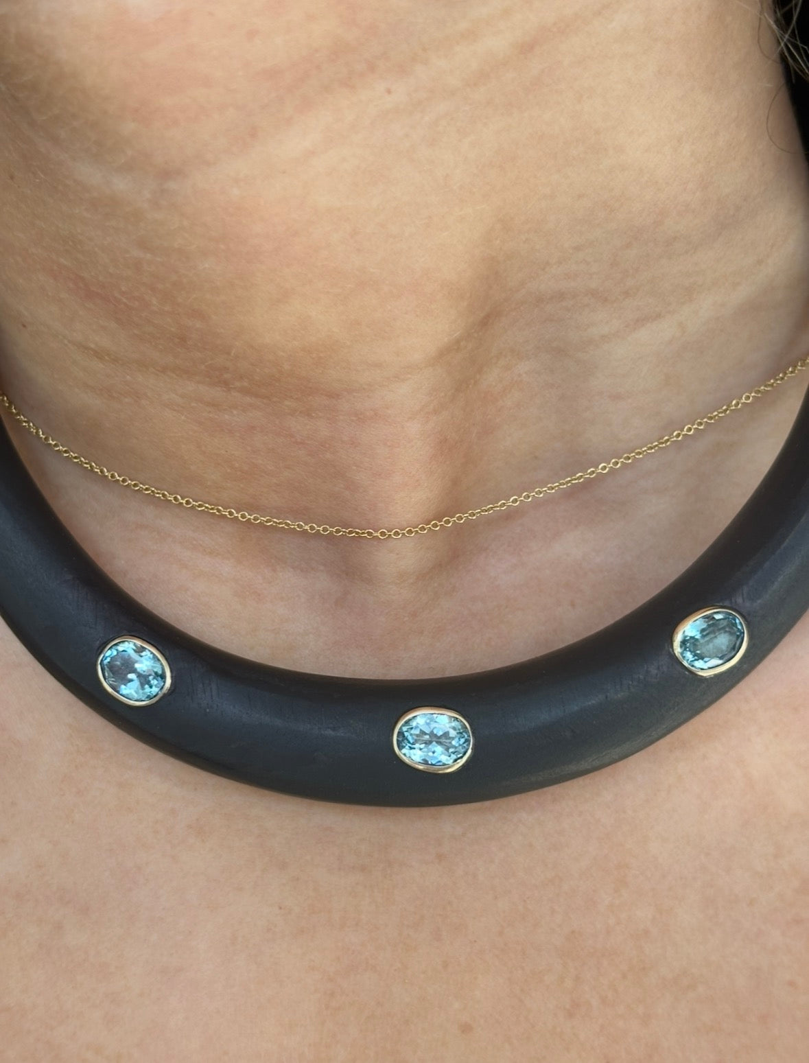Wood Collar with Sky Blue Topaz