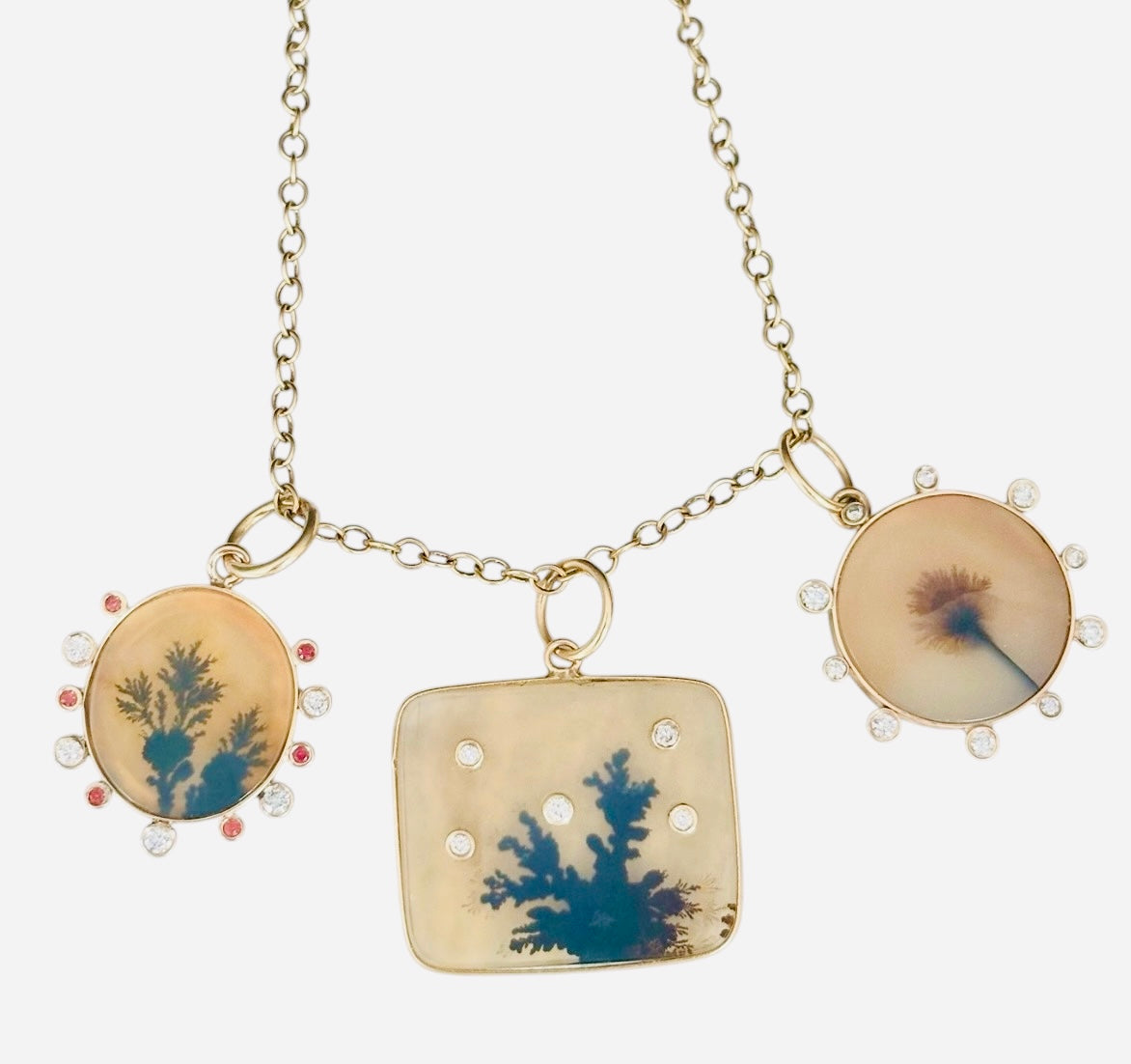 Dendritic Agate Pendant with Diamonds & Sapphires