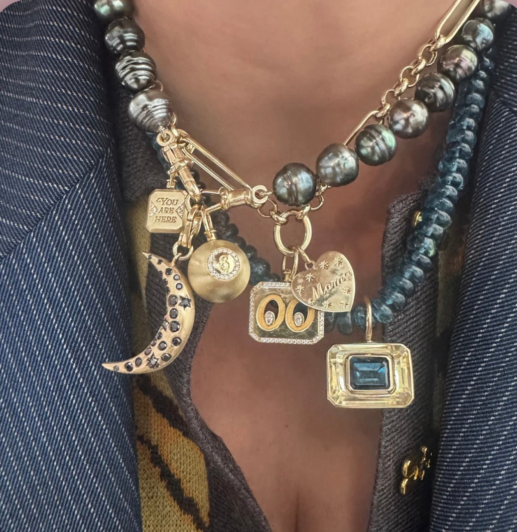 Disco Pendant: Citrine Rectangle, London Blue Topaz & 14k Gold