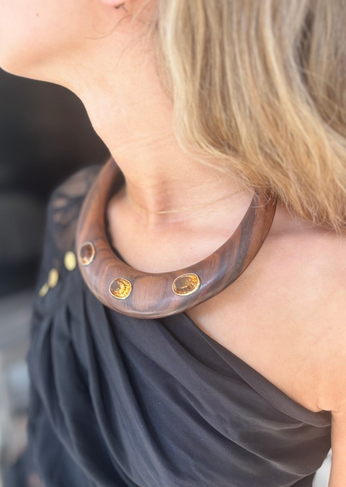 Epic Wood Collar Necklace with Madeira Citrines