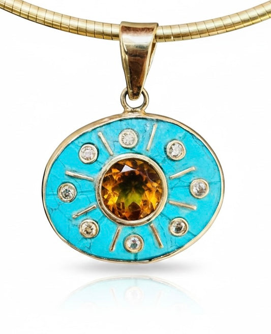 SOL Turquoise Pendant with Citrine & Champagne Diamonds