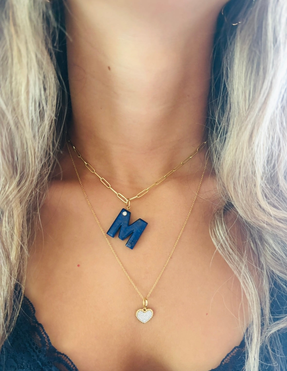Lapis Initital Pendant with Diamond