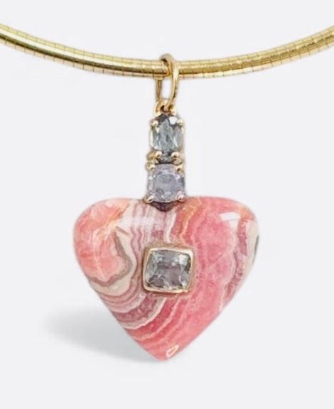 Rhodochrosite Heart Pendant with Spinel