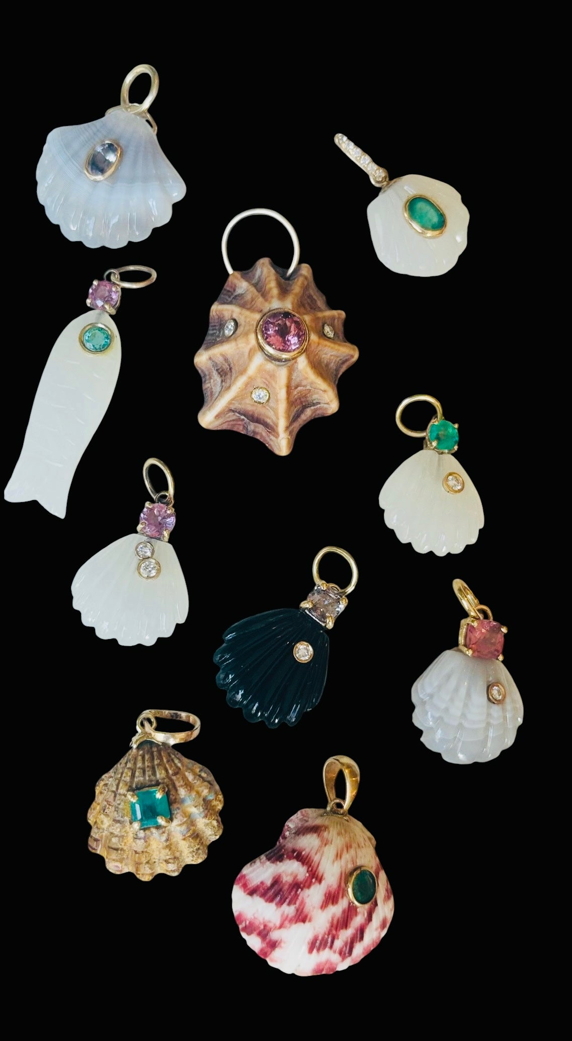 Natural Shell Pendant with Pink Tourmaline & Diamonds