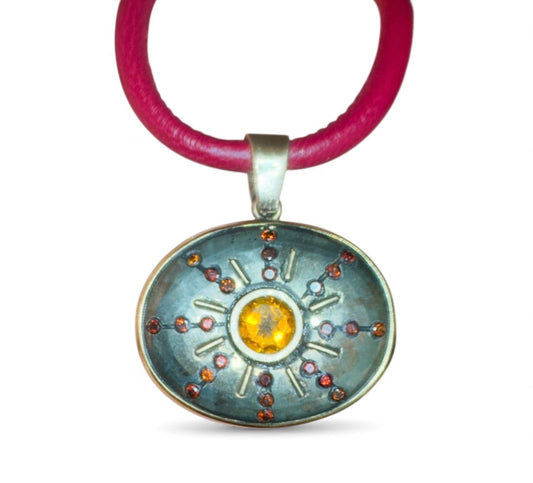 SOL Pendant, Pyrite, Citrine & Red Diamonds