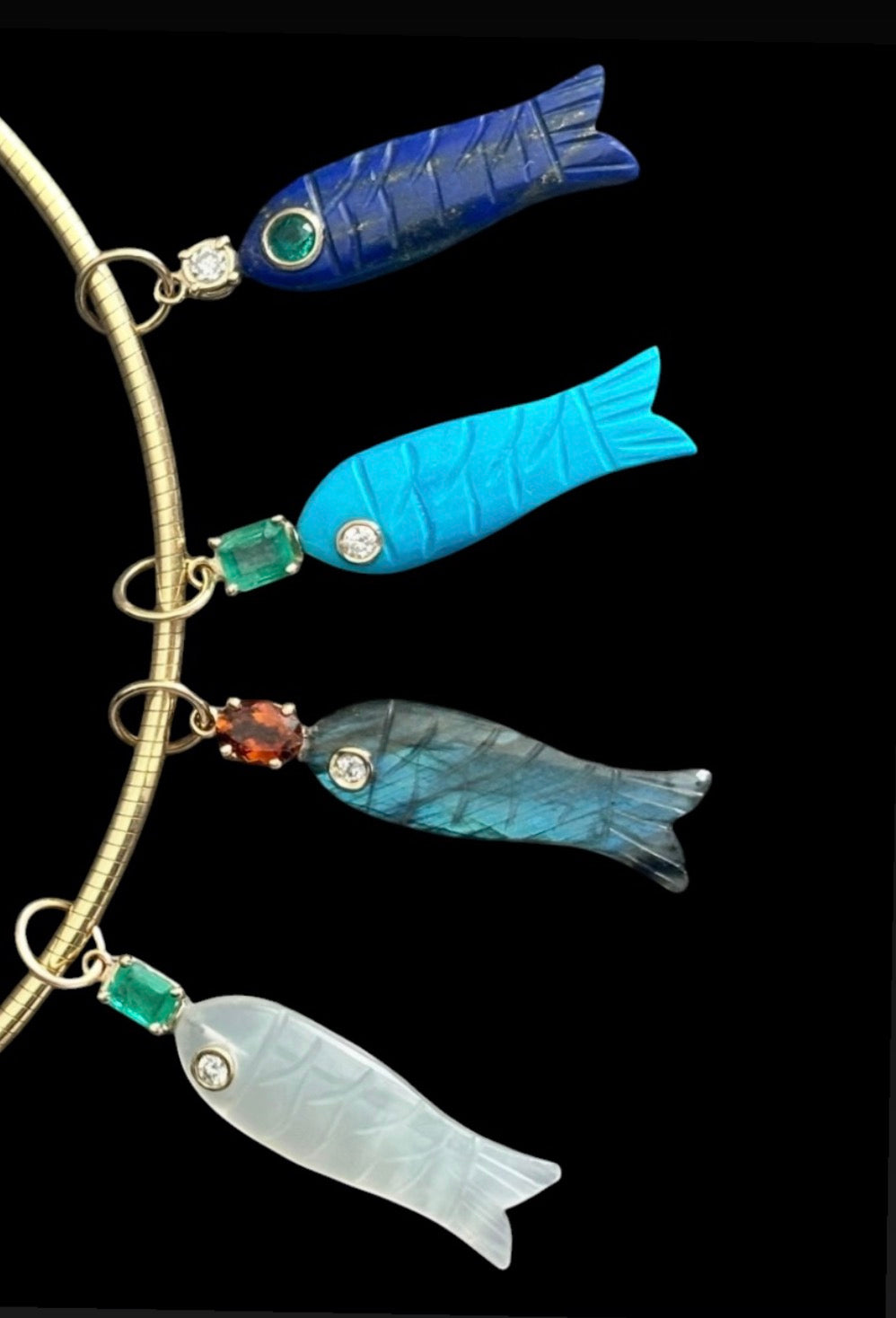 Perfect Poisson Turquoise Fish Pendant with Diamond and Emerald