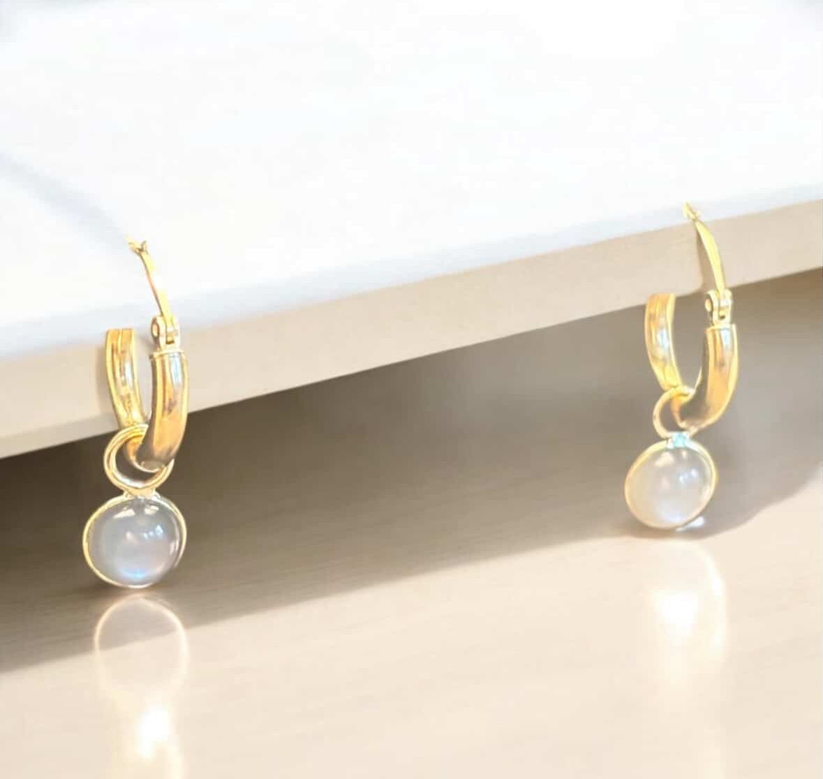 Hoop Charm Earrings with Moonstones and Coral