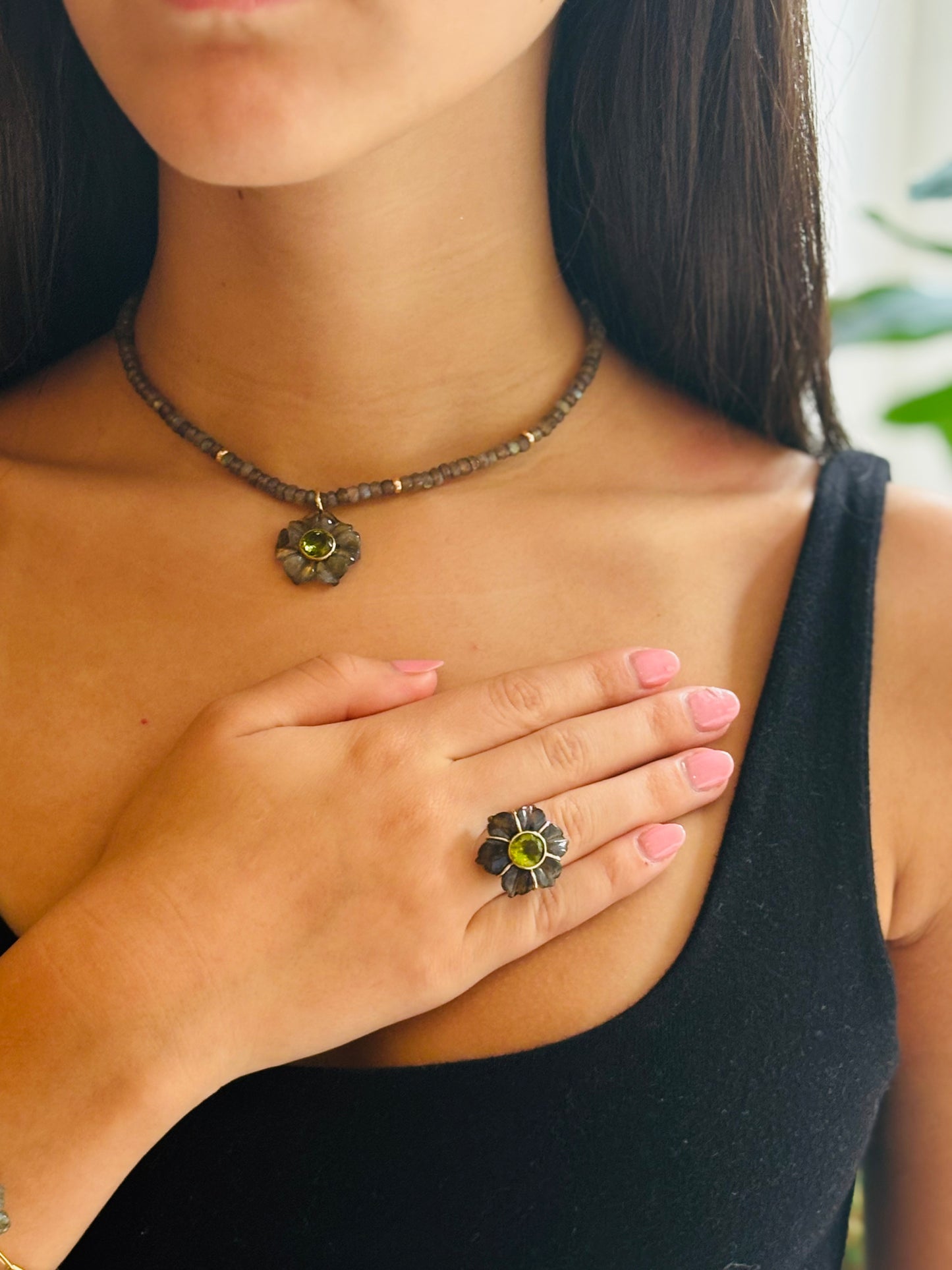 FLORA ring, labradorite & peridot