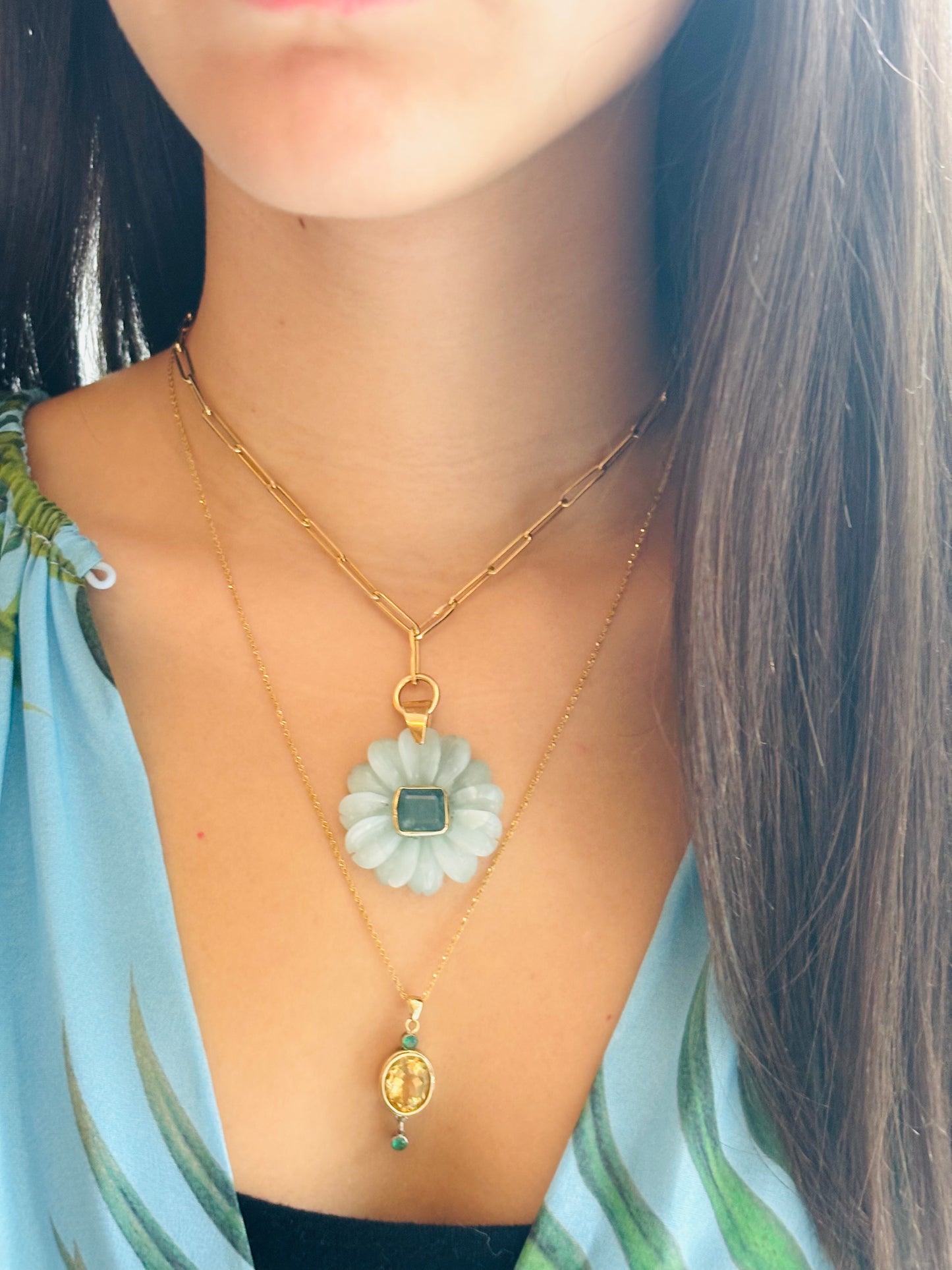 FLORA necklace, amazonite & emerald