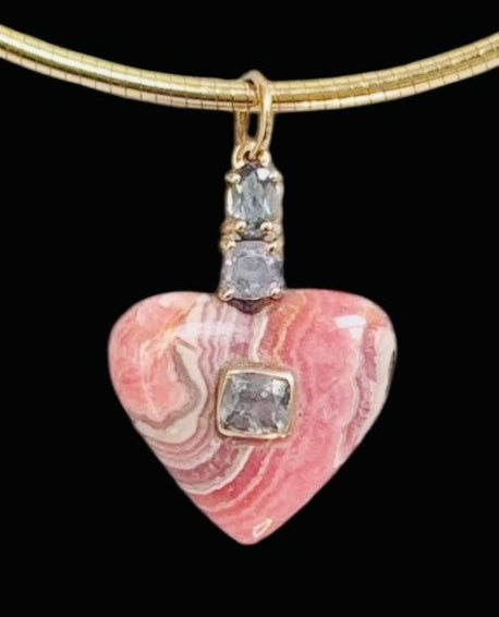 Rhodochrosite Heart Pendant with Spinel