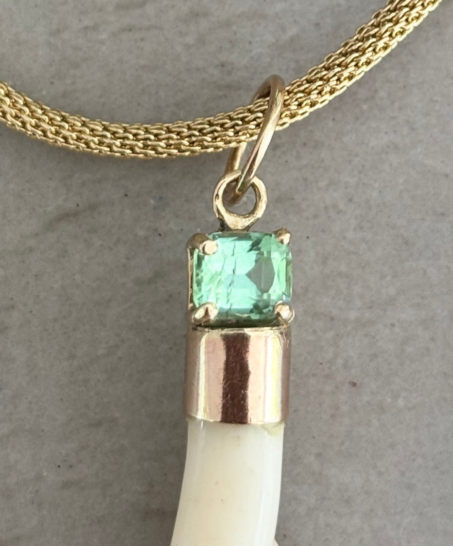 Japanese White Coral Pendant with Blue Tourmaline & 14k Gold