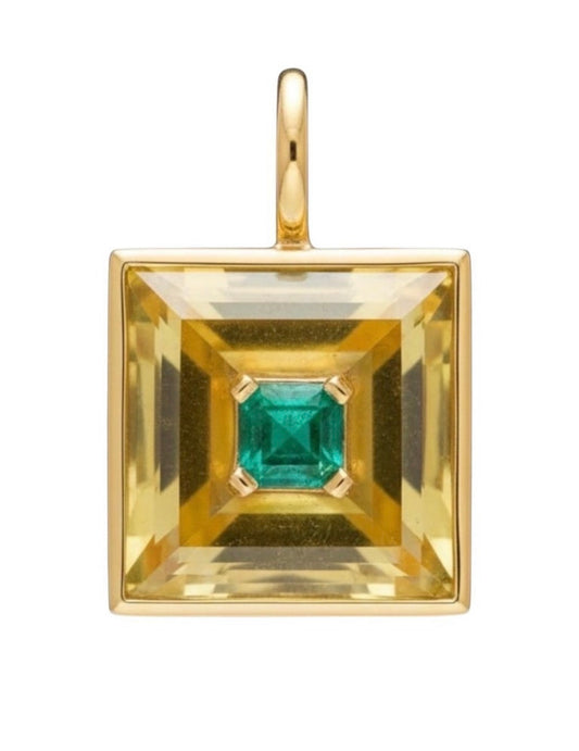 DISCO Pendant, Square Citrine with Emerald
