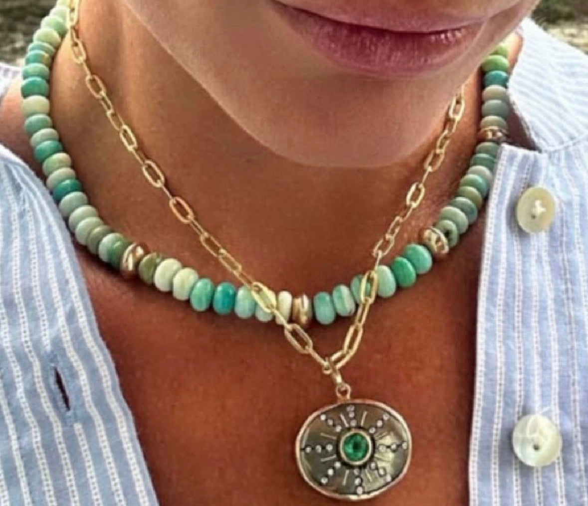 Green Opal and Gold Necklace