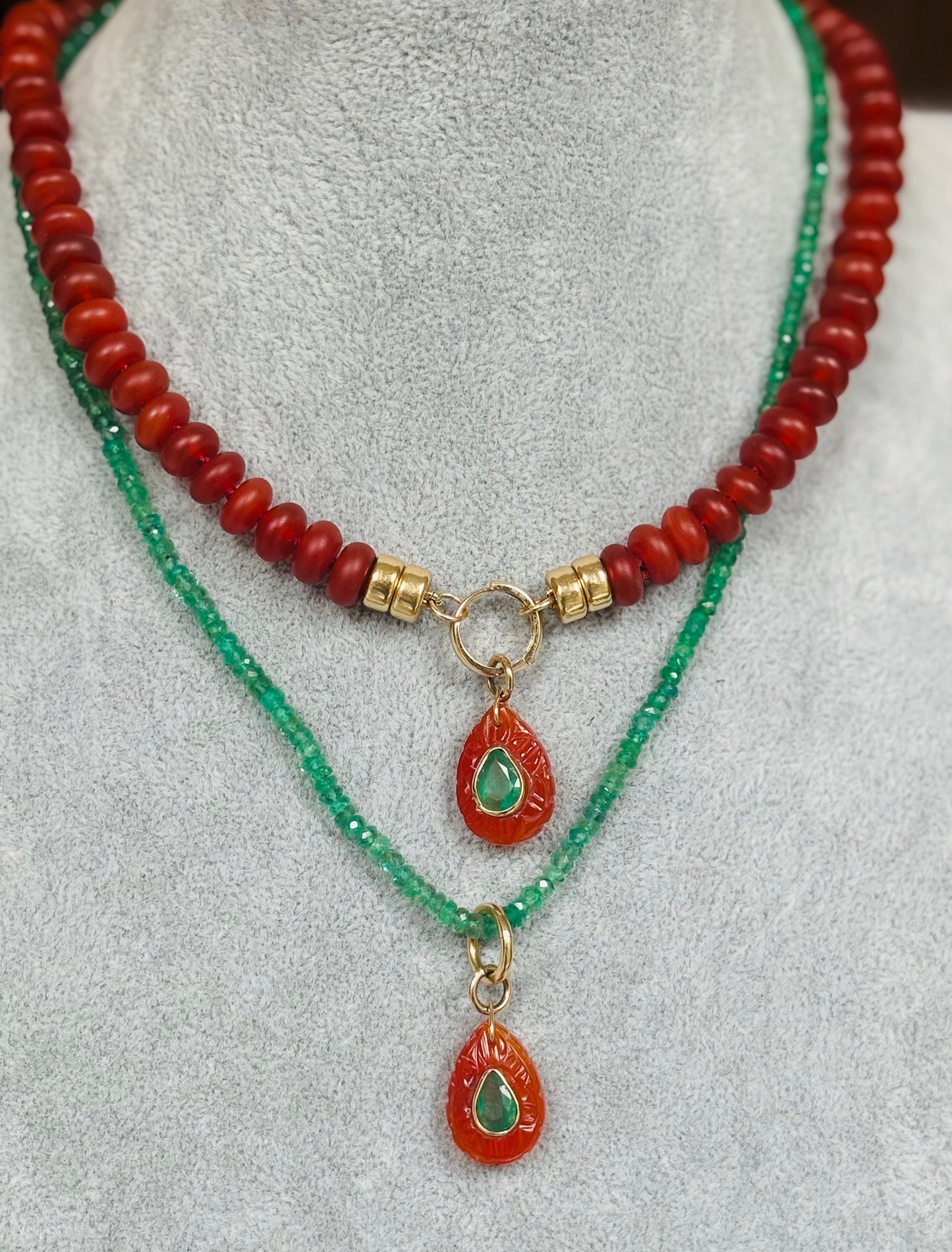 FLORA Petal Earrings: Carnelian, Emeralds & Diamonds