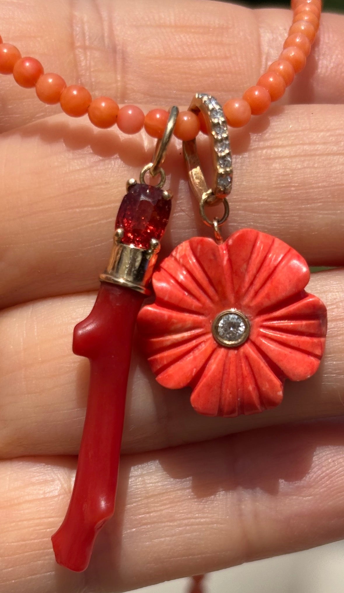 Coral Pendant with Orange Spinel