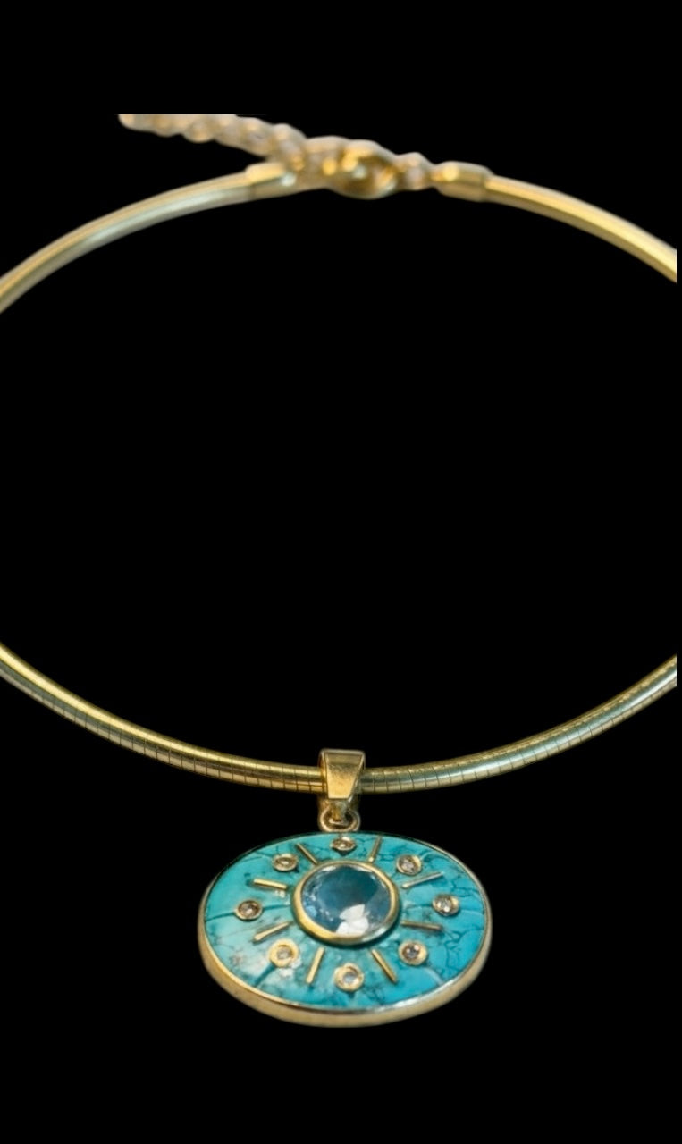 SOL Pendant: Turquoise, Blue Topaz & Diamonds