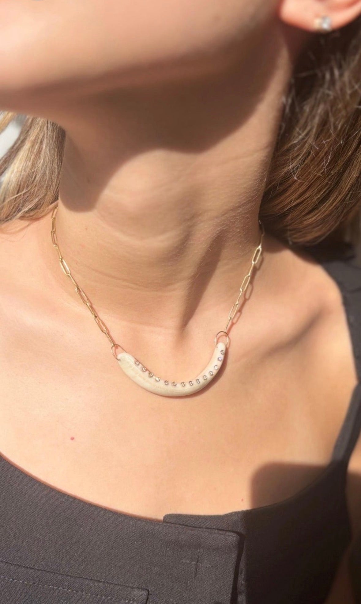 Smile Necklace, Shell, Diamonds & 14k Gold