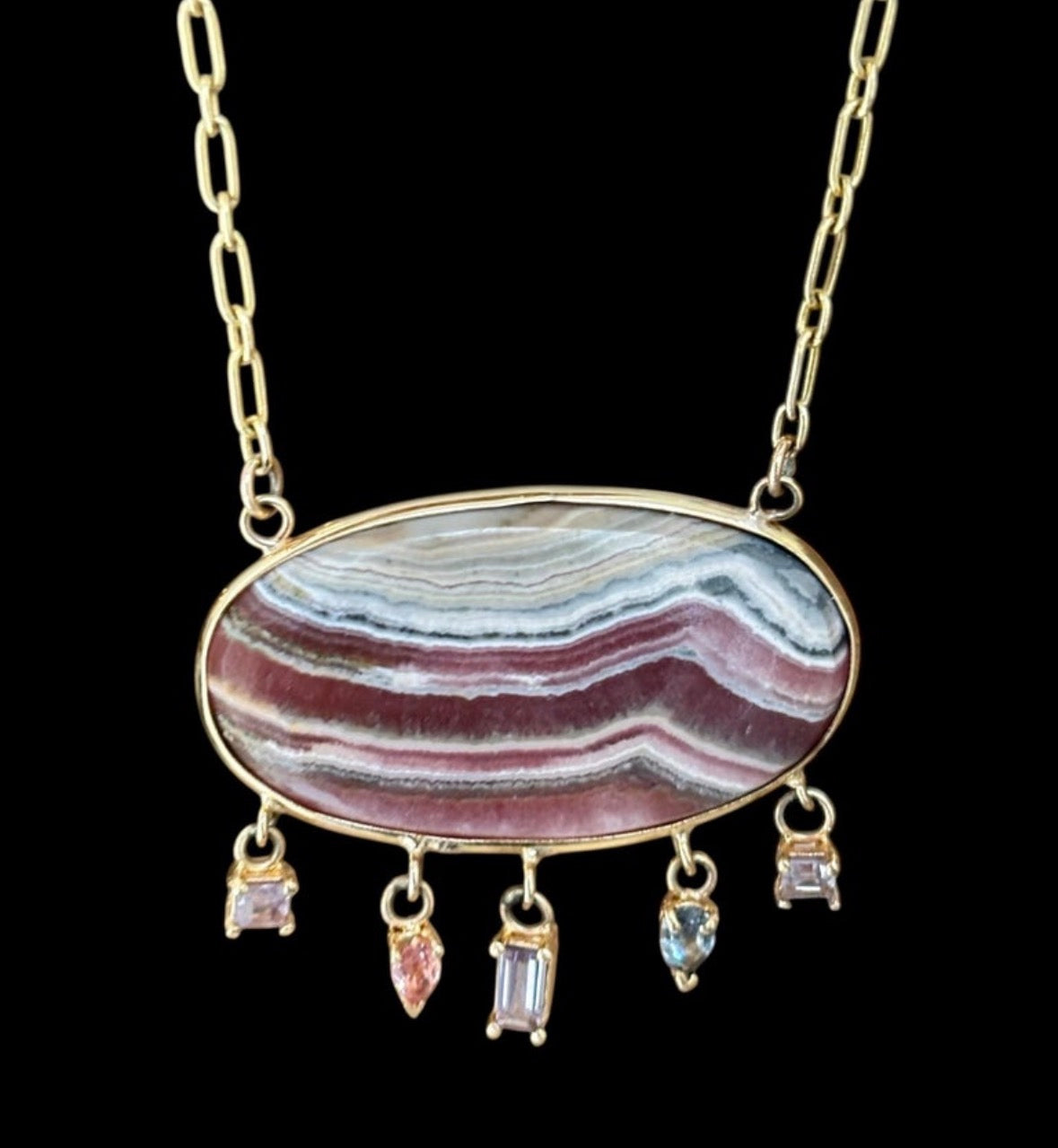 Rhodochrosite and Spinel Necklace with 14k Gold