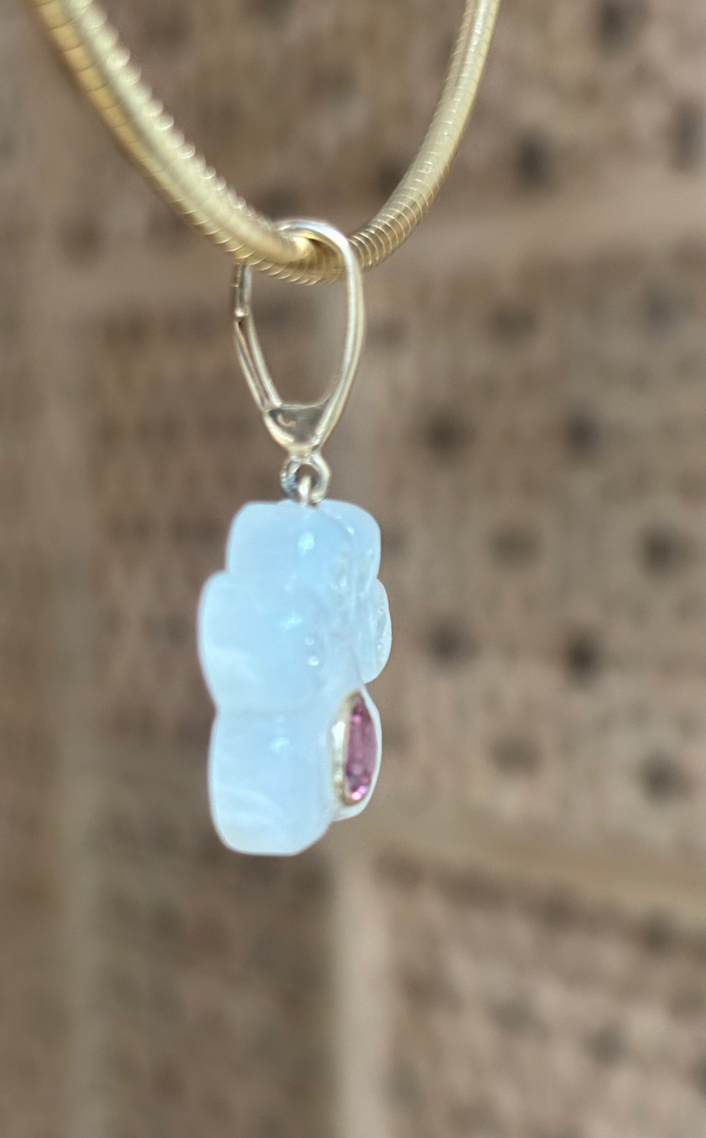 Dog Paw Pendant, Moonstone, Diamonds & Pink Tourmaline