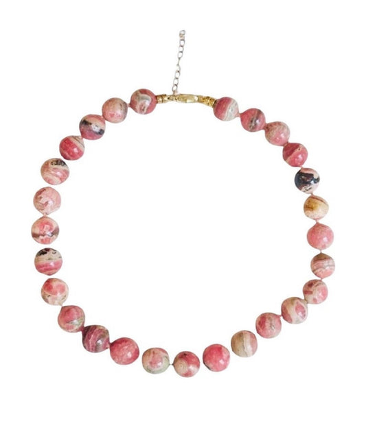 Rhodochrosite Ball Necklace with 14k Gold