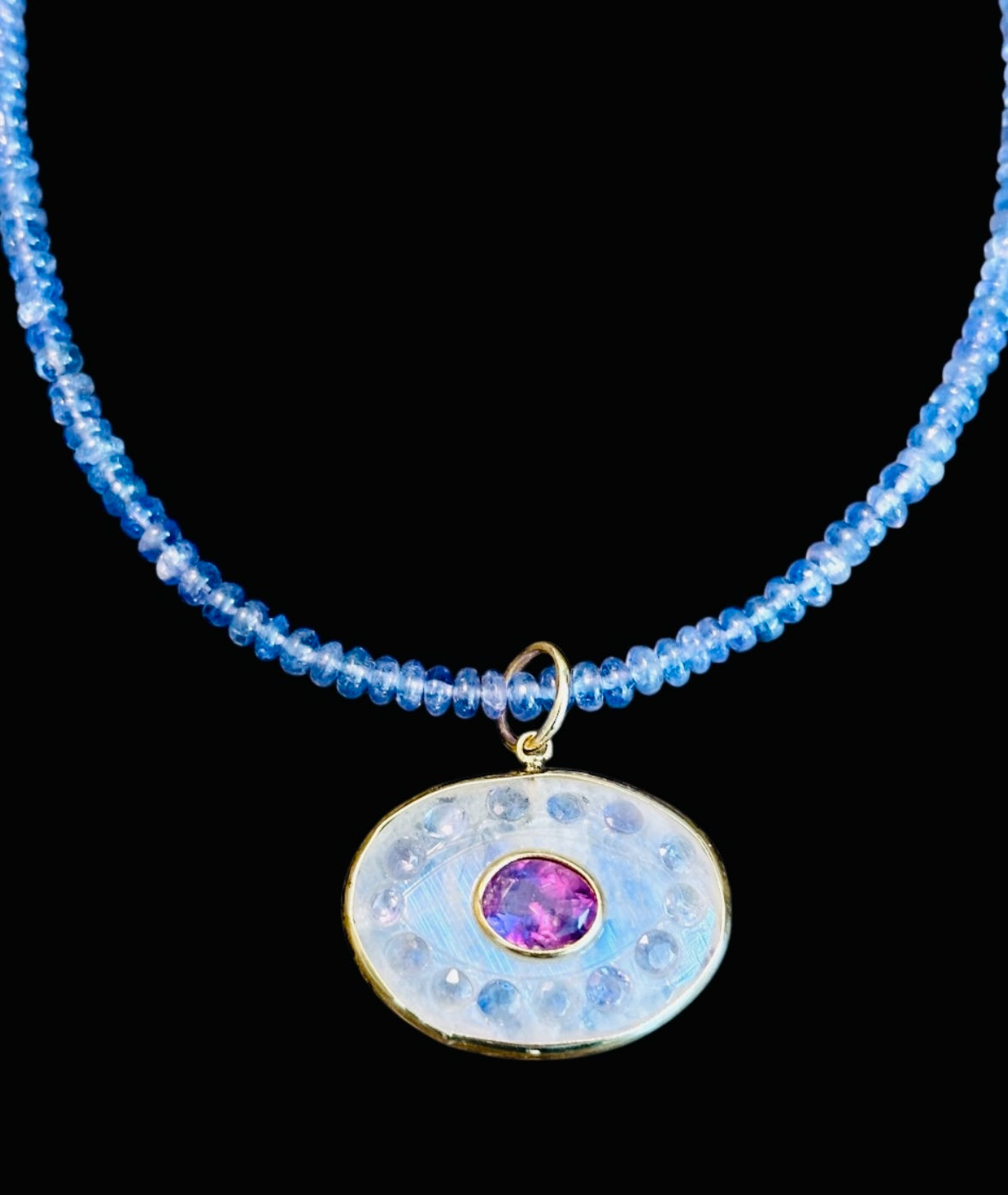 Evil Eye Necklace: Moonstone, Amethyst & Tanzanite
