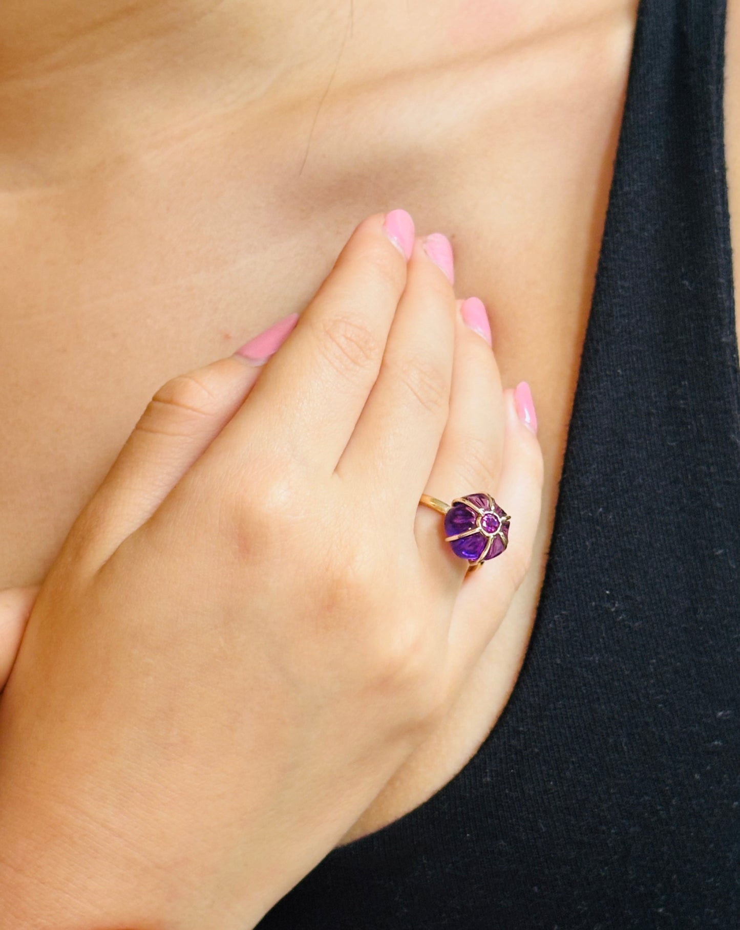 FLORA ring, amethyst and rhodolite garnets