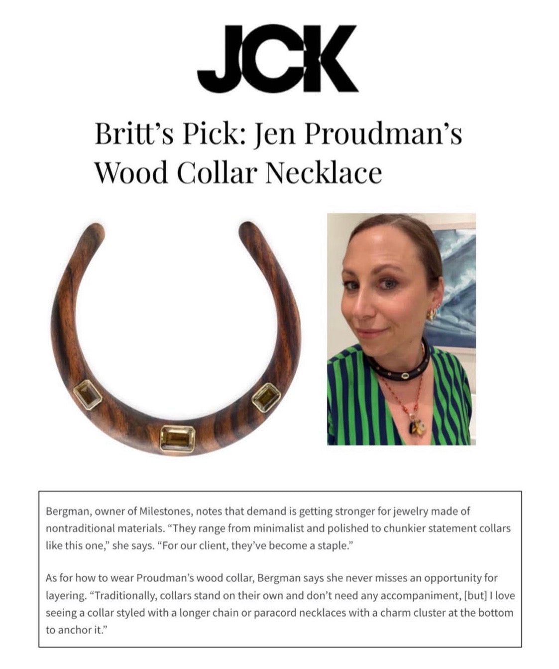 Wood Collar Necklace with Gold Bezeled Citrines, 14k