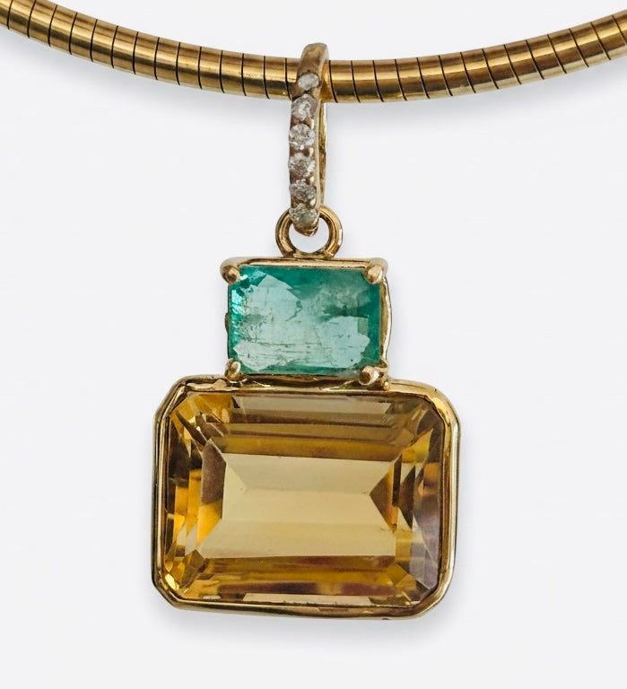 DISCO Pendant, Citrine with Emerald and Diamond Bail